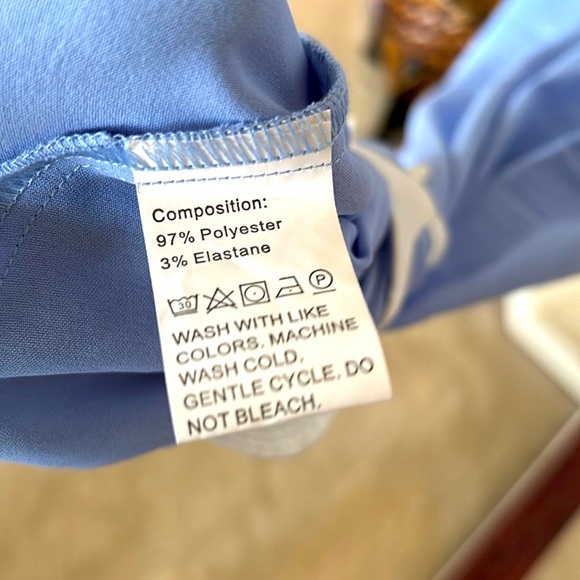 Brand New Blue Flowy Maxi Dress w/ White Ric Rac Tie Back Smocked Puff Sleeves - Picture 13 of 16